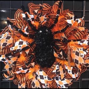 Halloween Spider wreath orange large black spider